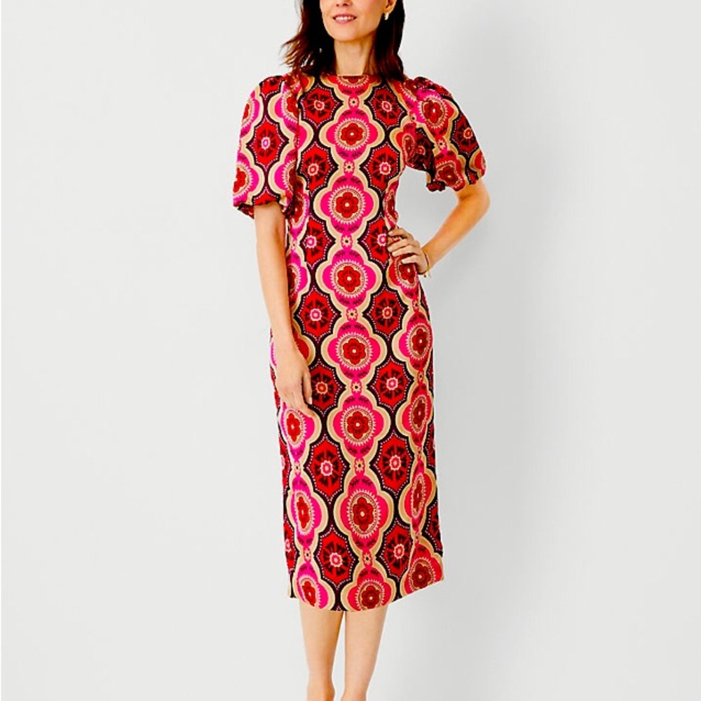 Ann Taylor Geo Puff Sleeve Dress Size 4
